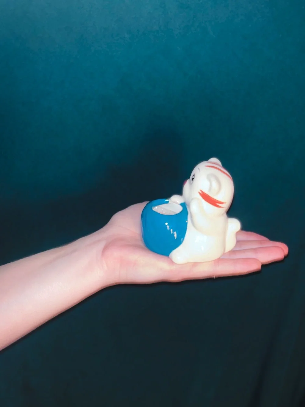 Vintage 1970s Japanese Comic-Style White Kitten Cat Toothpick Holder